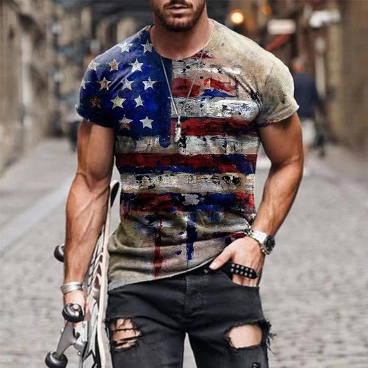 Vintage USA T Shirt Mens Summer Slim Short Sleeve Tees Pullover Casual Men Clothes Fashion Streetwear