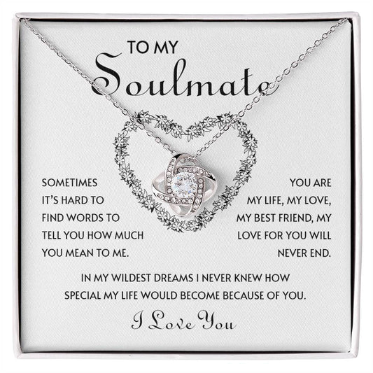 To My Soulmate | Love Knot Necklace | White and Gold Finish